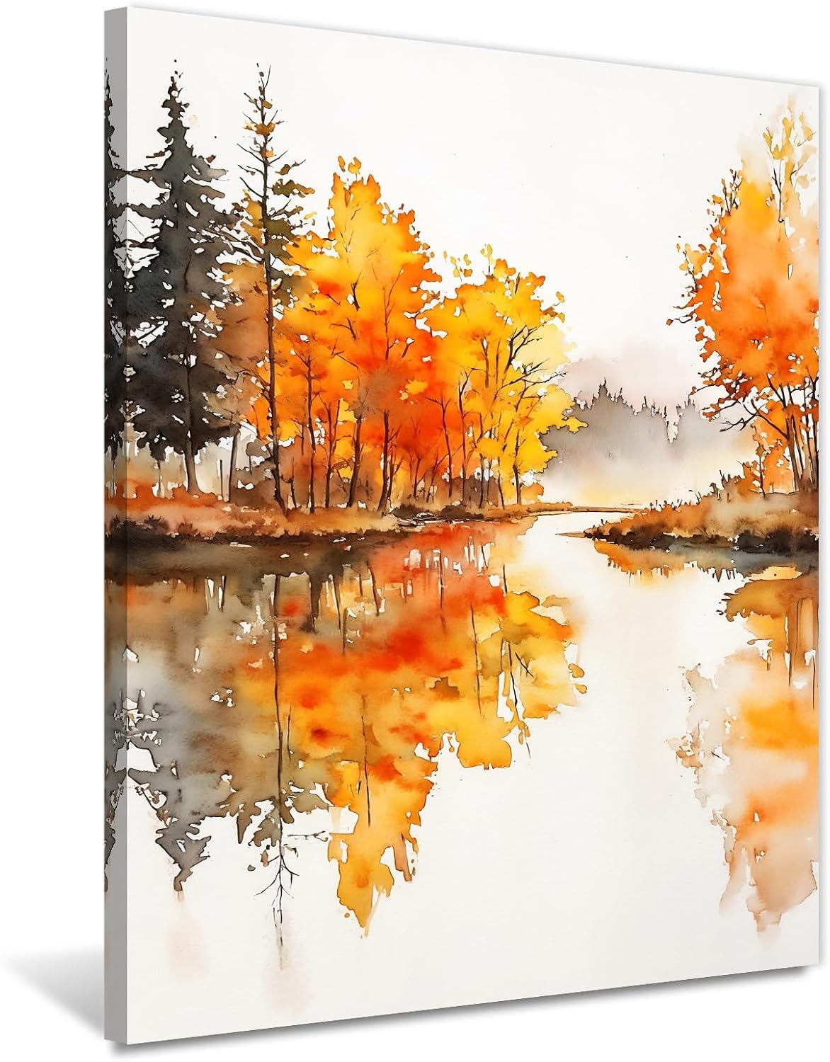 GLOKAKA Autumn Forest Path Wall Art Watercolor Fall Landscape Canvas Print for Living Room Bedroom Home Office Wall Decor(Artwork-2,20"x30")