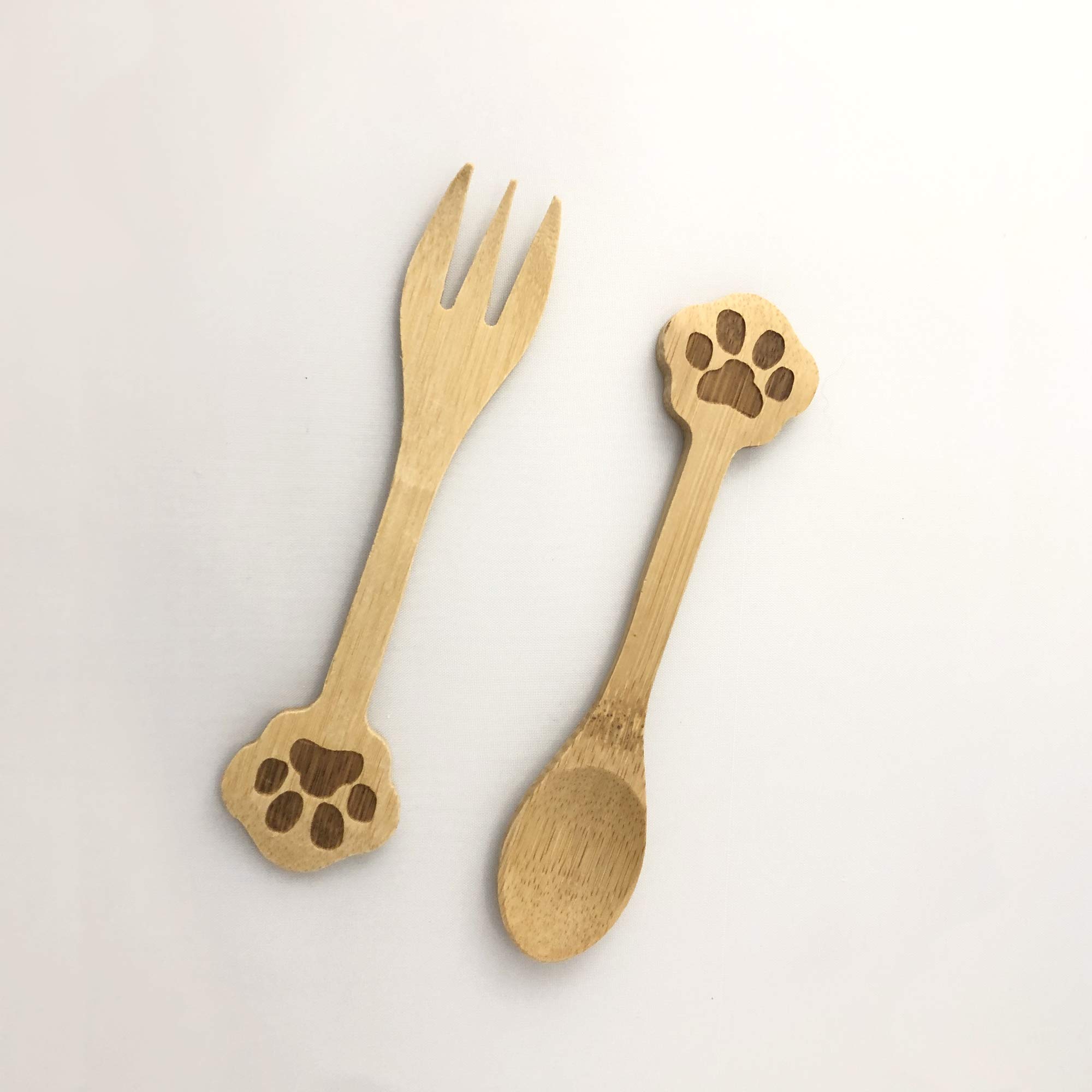 JB Home CollectionJB Home Collection, Set of 2 Doggy Paw Themed Bamboo Spoon and Fork Set for Kids | Appetizer Fruit Dessert Ice Cream Yogurt Spice Salt Sugar Spoon and Fork (1)