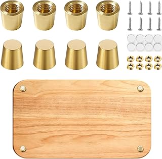 8PCS Brass Wood Cutting Board Feet,Board Display Tray Riser Feet with Screws and Brass Washers,Suitable for Serving Tray Wood Board,Chair,Speakers,Kitchen Utensils&Furniture(Copper Gold)