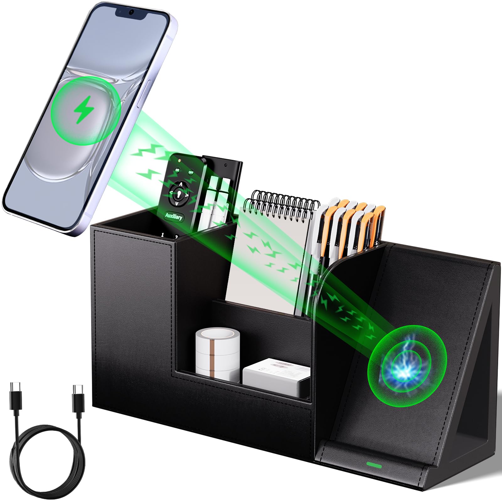 Amazon.com: LADSTAG Pen Organizer with Phone Stand,Black Vegan