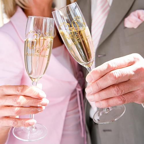 Miniatura 2 de Copas de champán de 30 aniversario, regalos de 30 aniversario de boda, juego de 2 copas de champán para aniversario de boda, regalos para parejas,