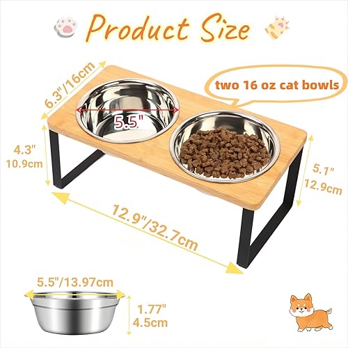 Miniatura 2 de Cuencos elevados para gatos, cuenco elevado para gatos con cuencos de comida de acero inoxidable de 32 onzas, comedero antideslizante para gatos y