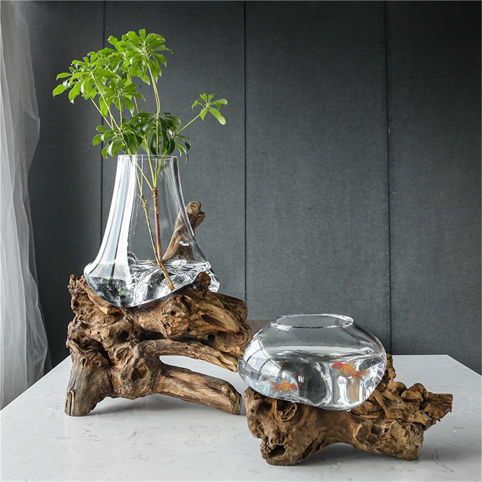 Vase Hydroponique Verre Vase à bonsaï en Verre, Support Bois Mort, Pots de Plantation hydroponiques, Pot Fleurs, Cadre d'art, Terrarium, Accessoires décoration for la Maison(Size C)