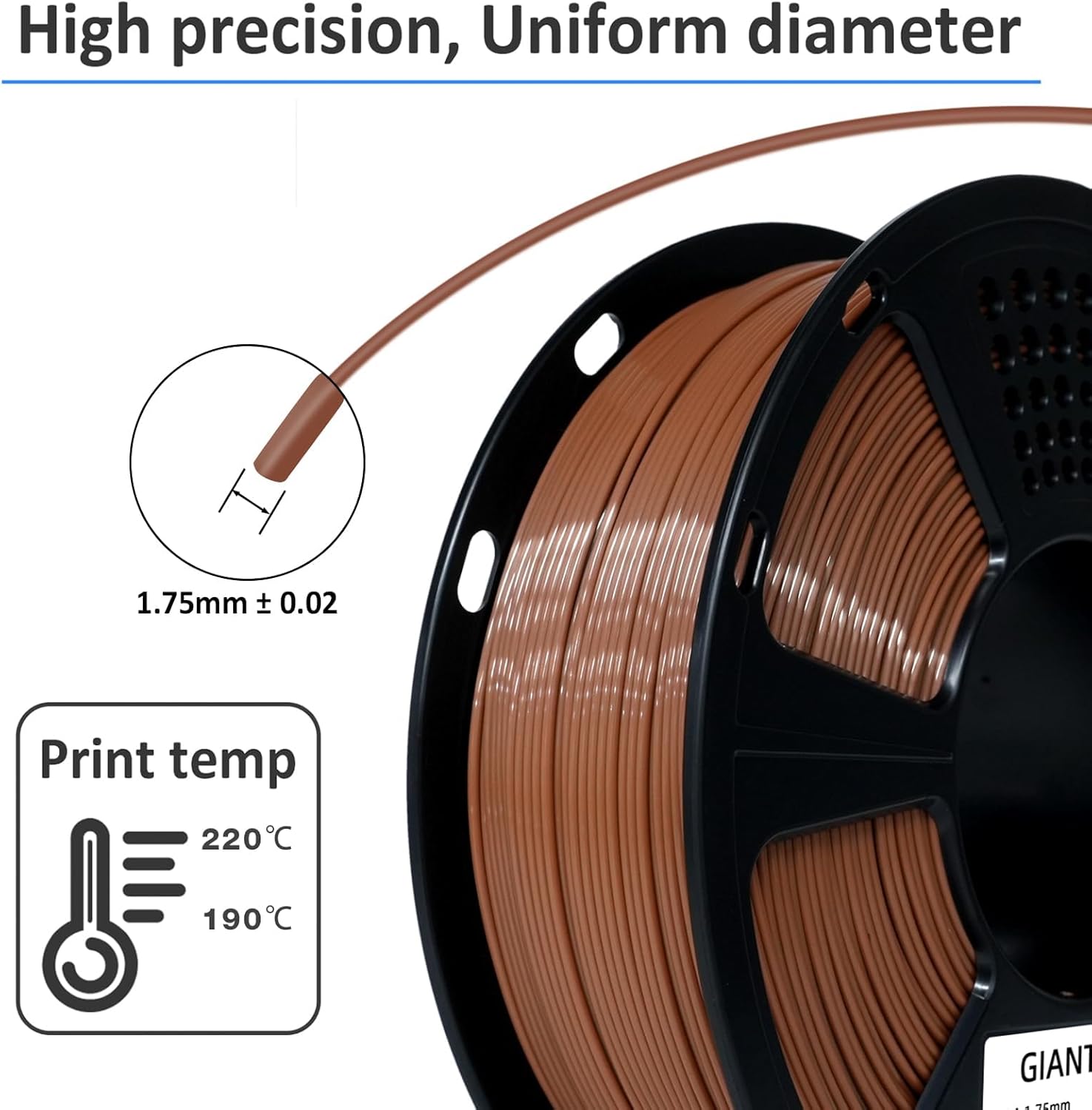 GIANTARM 3D Printer Filament,Brown PLA Filament 1Kg(2.2lbs) Spool,1.75mm Dimension Accuracy +/- 0.02mm,Fit Most FDM 3D Printers