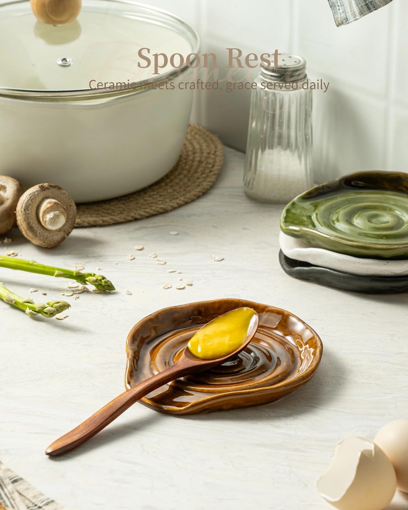 Besmeety 13 cm Löffelablage Keramik, Kochlöffelablage, Kochlöffelhalter, Spoon Rest, Kochlöffel Halter, Löffelhalter (Antikkupfer)