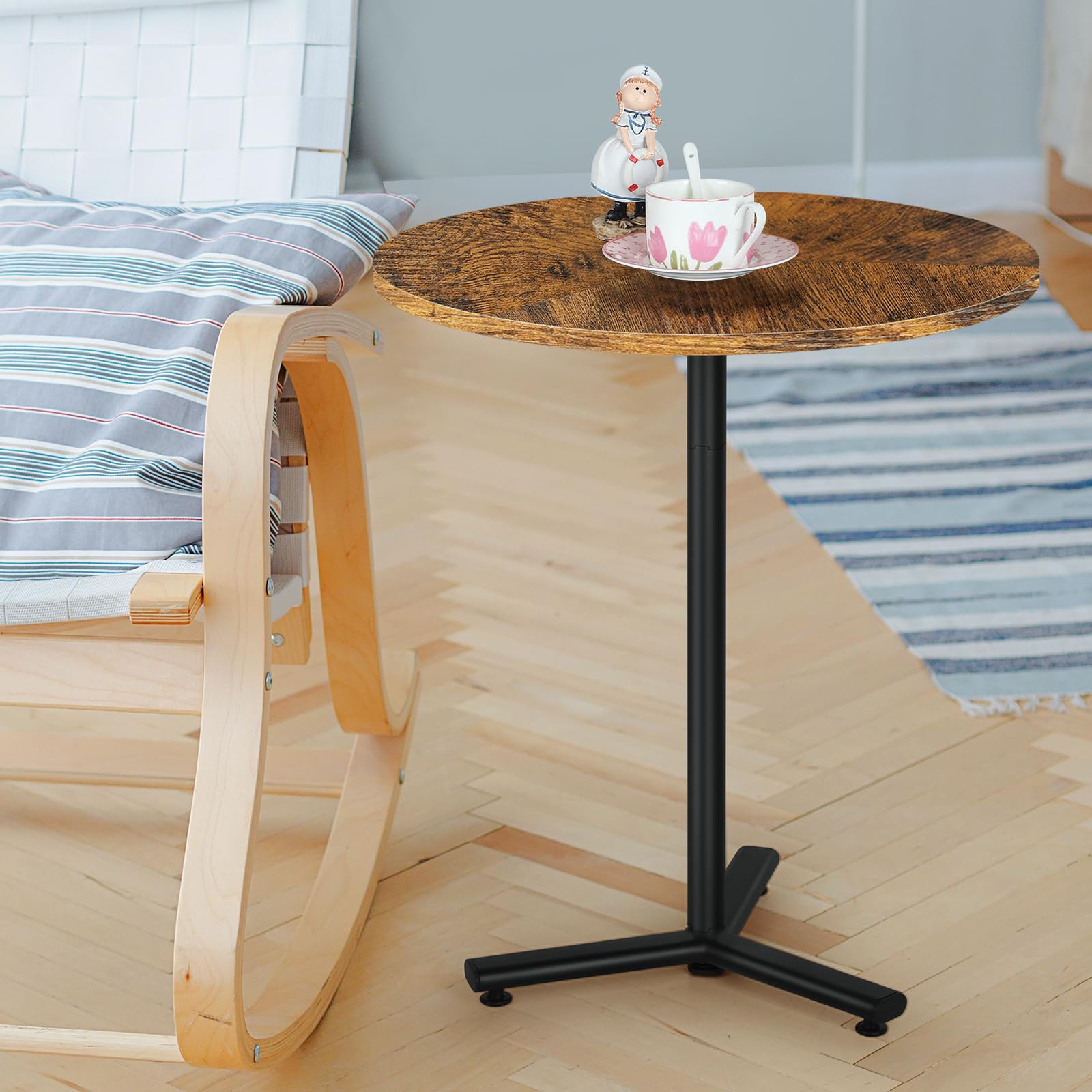 Drink Tables for Small Spaces Modern Pedestal Table Round End Table with Adjustable Base Pedestal Side Table for Living Room Sofa Patio Couch Chair, Rustic Brown