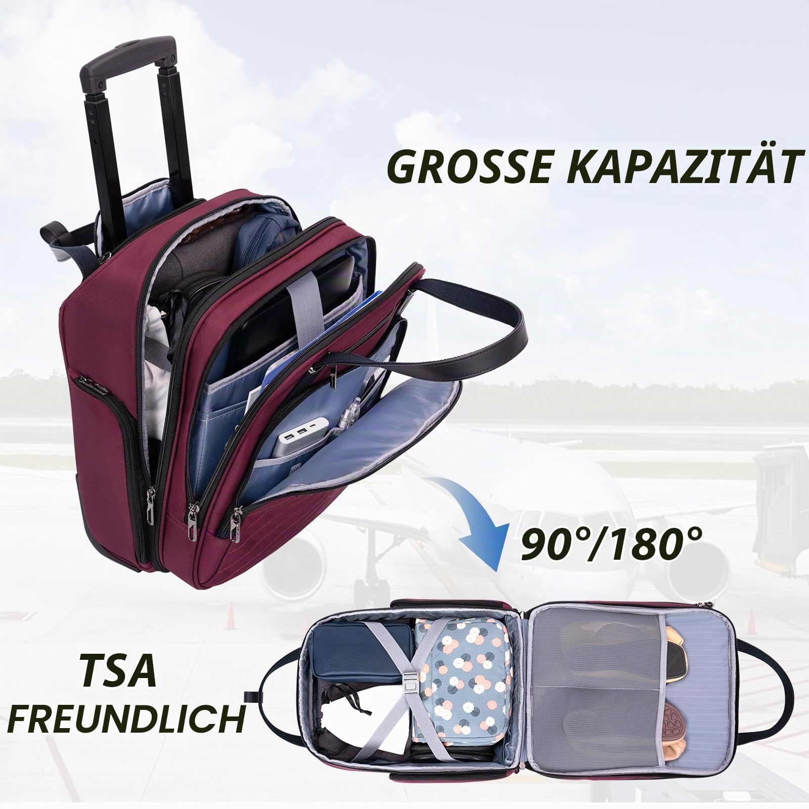 VANKEAN Laptoptasche mit Rollen16-Zoll-Multifunktions Undersitzer Leichtgewicht Overnight Koffer mit Rädern Rollenkoffer für Frauen Männer Reisen Business Arbeit, Violett