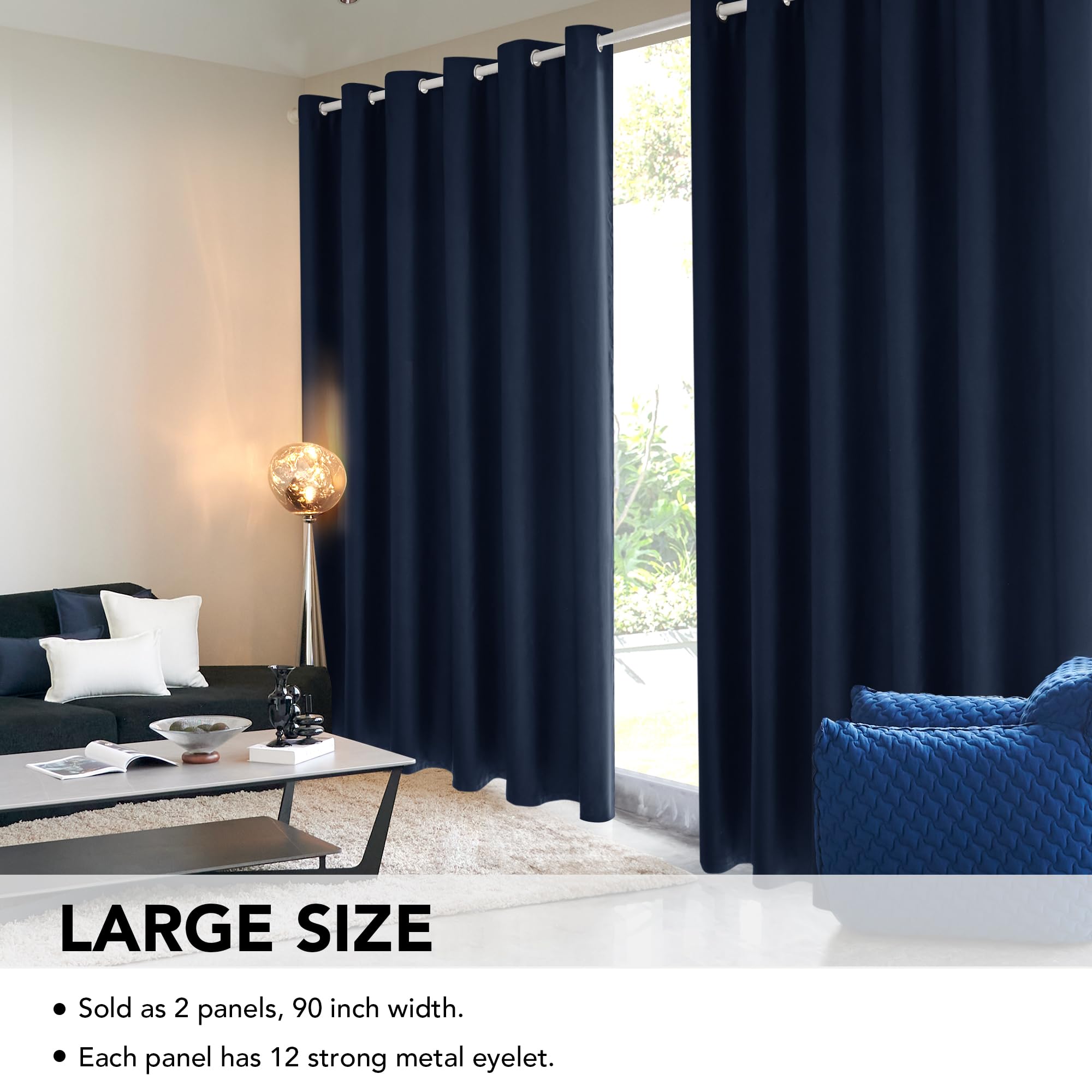 Deconovo Super Soft Solid Eyelet Thermal Insulated Blackout Curtains for Bedroom 90" Width x54 Drop, 1 Pair, Navy Blue - Image 2