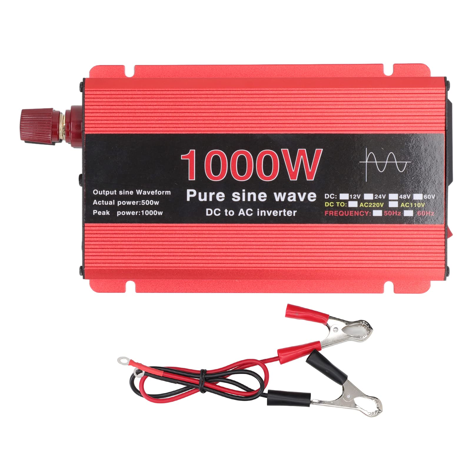 Inverter di potenza, convertitore di inverter per auto a onda sinusoidale pura Ventola incorporata 1000W DC 12V a AC 220V Ampia compatibilità per barca