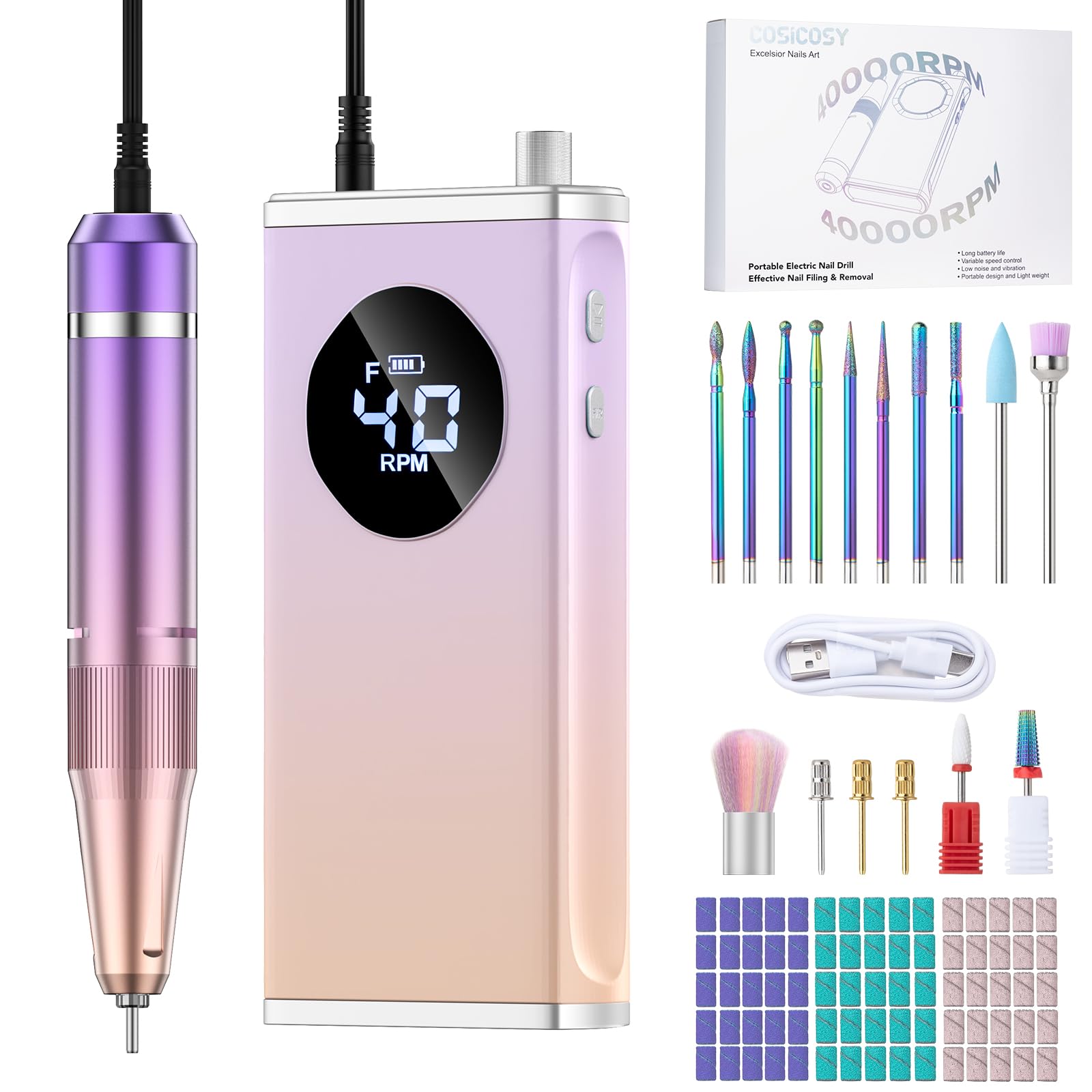 HOMEASY 16 en 1 Limador de Uñas Eléctrico Profesional 40000 RPM con 3000mAh - Kit de Manicura y Pedicura para Acrílicos, Gels y Uñas Naturales