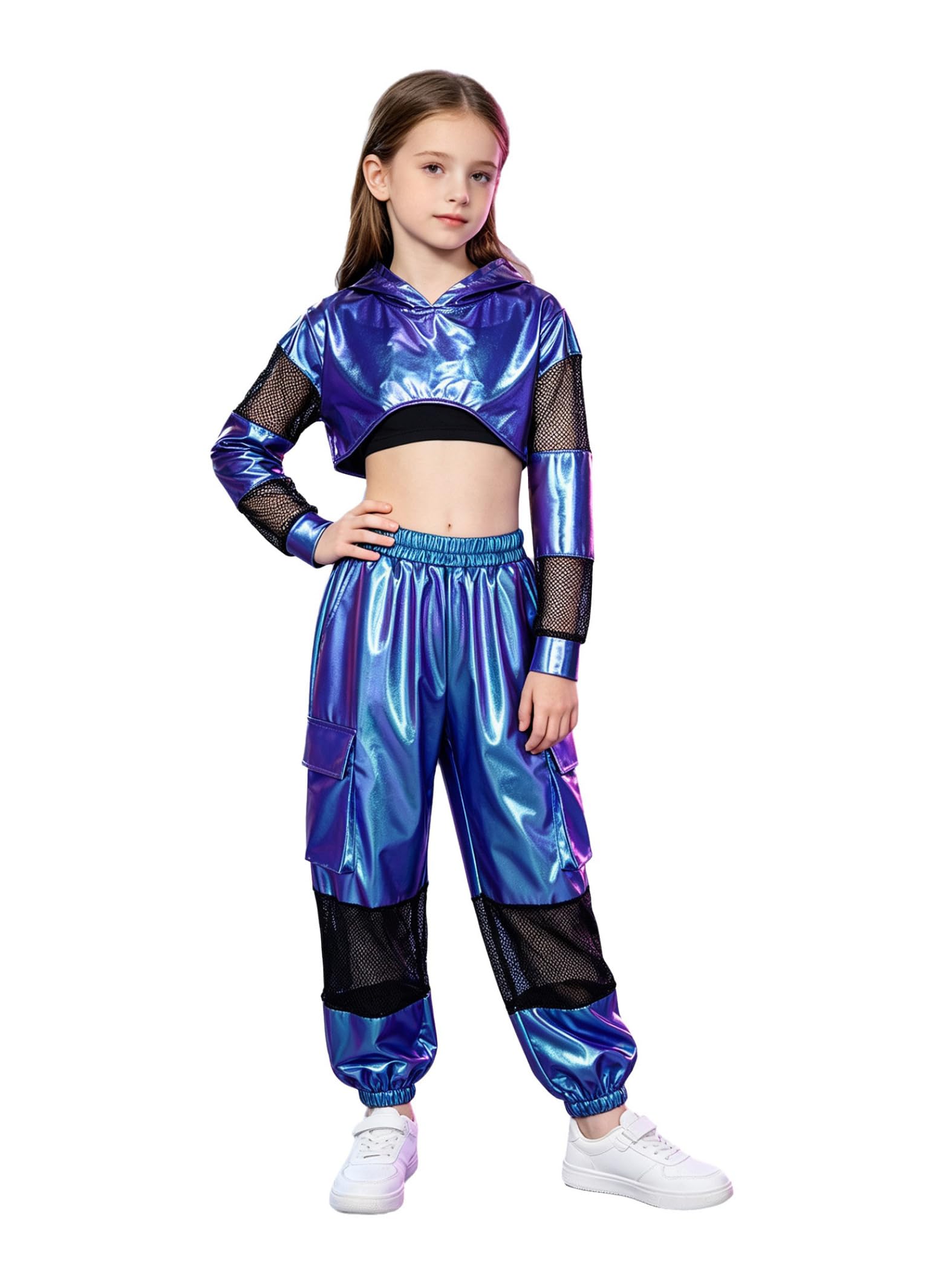 Bambina Abito Metallico Set Abbigliamento Danza Abbigliamento Danza Blu 9-10 anni