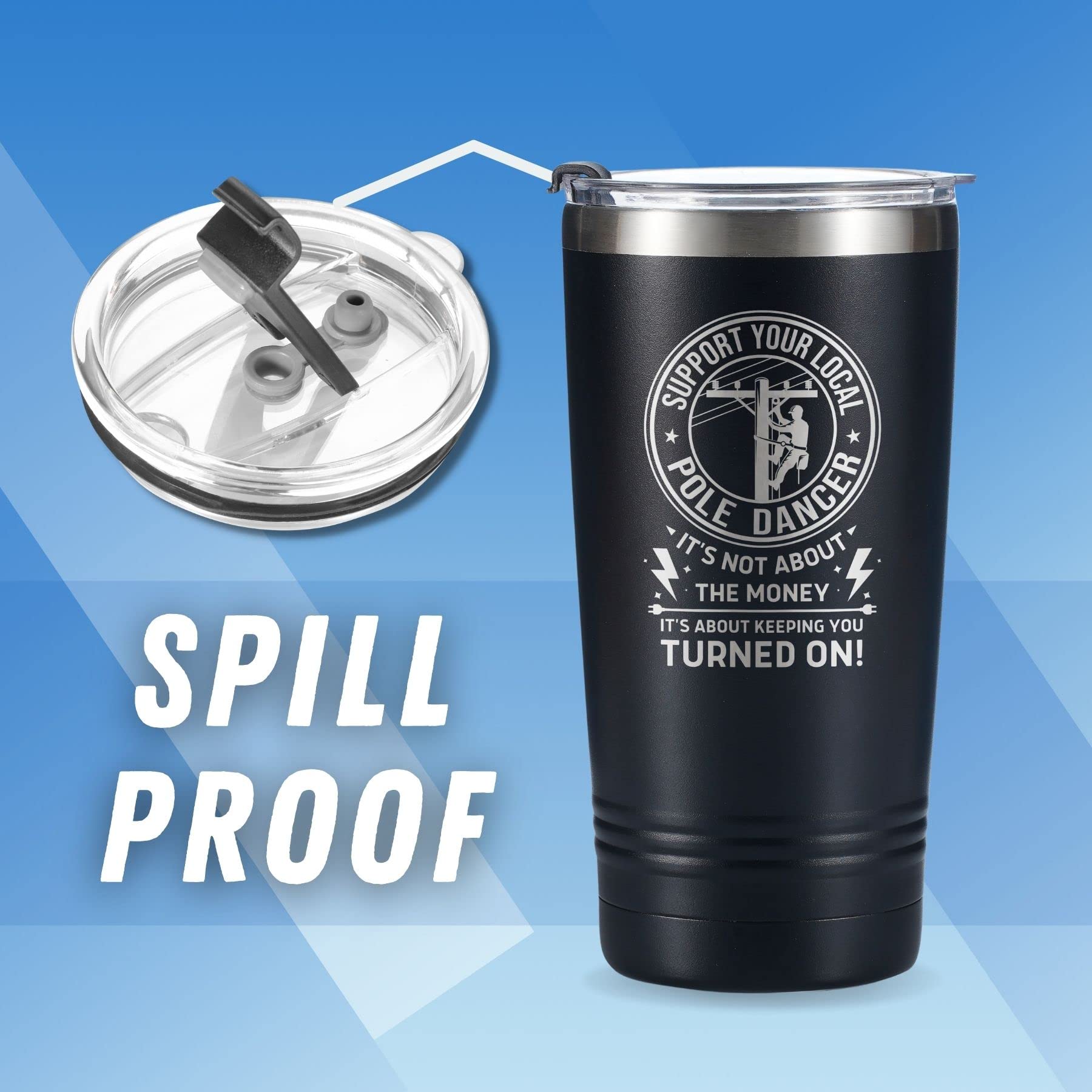 Onebttl Lineman Gifts for Men - Support Your Local Pole Dancer Tumbler - Electrician Gag Travel Coffee Mug 20oz