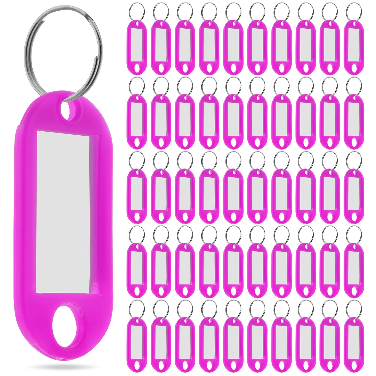 zsccxq 50 Pcs Plastic Key Tags with Label Window Key Ring Tags Key Labels Tags for ID Name Split Ring Keychain Luggage Travels Home Office