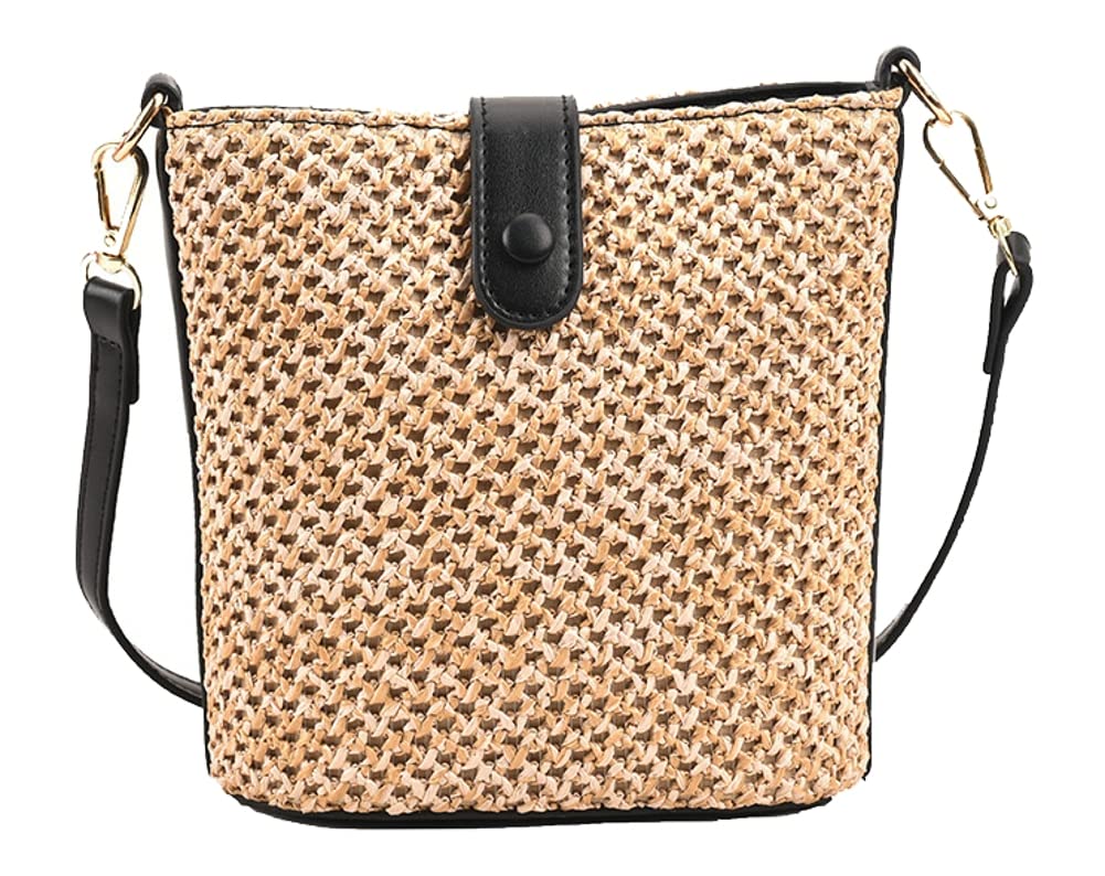 Women Straw Crossbody Bag Beach Handmade Rattan Shoulder Bags Hand Woven Leather Straps Straw Clutch Purse Vacation