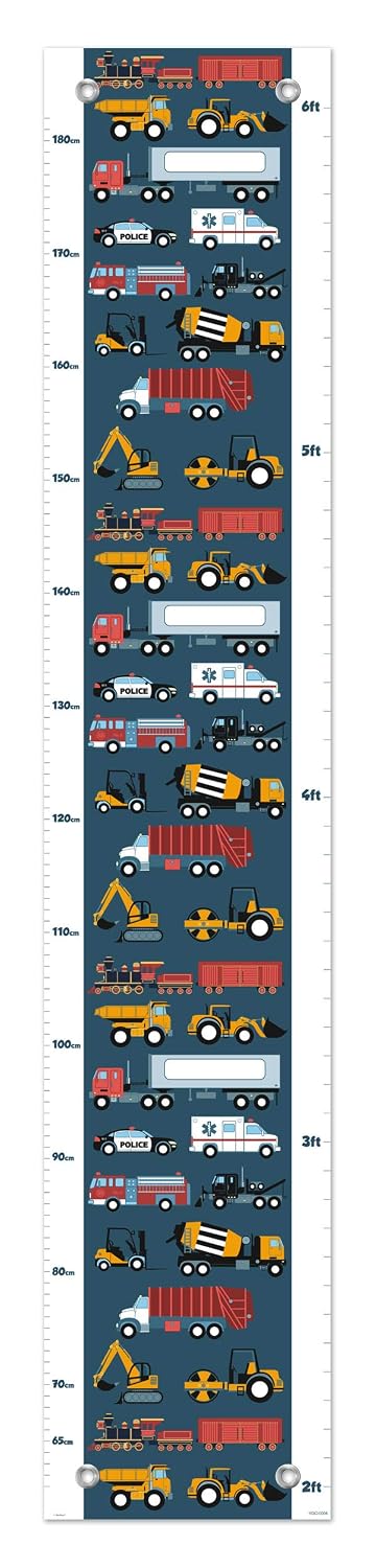 Kids Room Growth Chart for Boys and Girls Monster Trucks and Cars Growth Chart for Kids 2-Pack Vinyl Growth Chart
