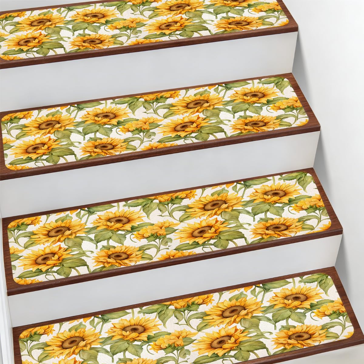 Alfombras para escaleras Mexpekil de 7.8x30" con girasoles antideslizantes