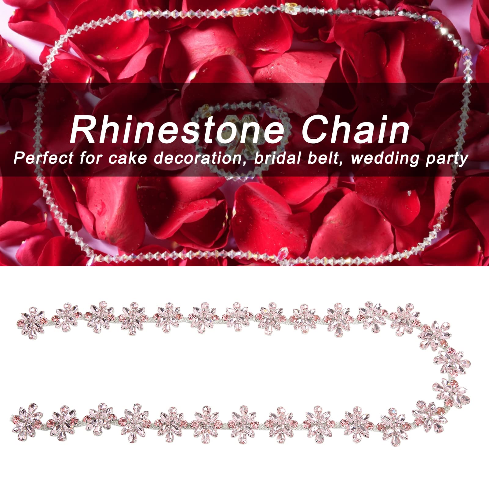 Catena di Strass, 1 Iarda 3,5 Cm di Larghezza Fiore Lucido Abbigliamento Decorazione Strass Catena Diamantata Per Abiti da Sposa, Collane(Rosa)