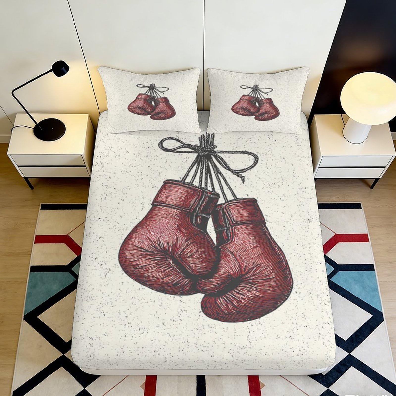 3D Printed Boxing Glove Fitted Sheet Microfiber Deep Pocket Non-Slip Bedroom Bedding Boxing Mattress Fitted Cover 140x200x25cm
