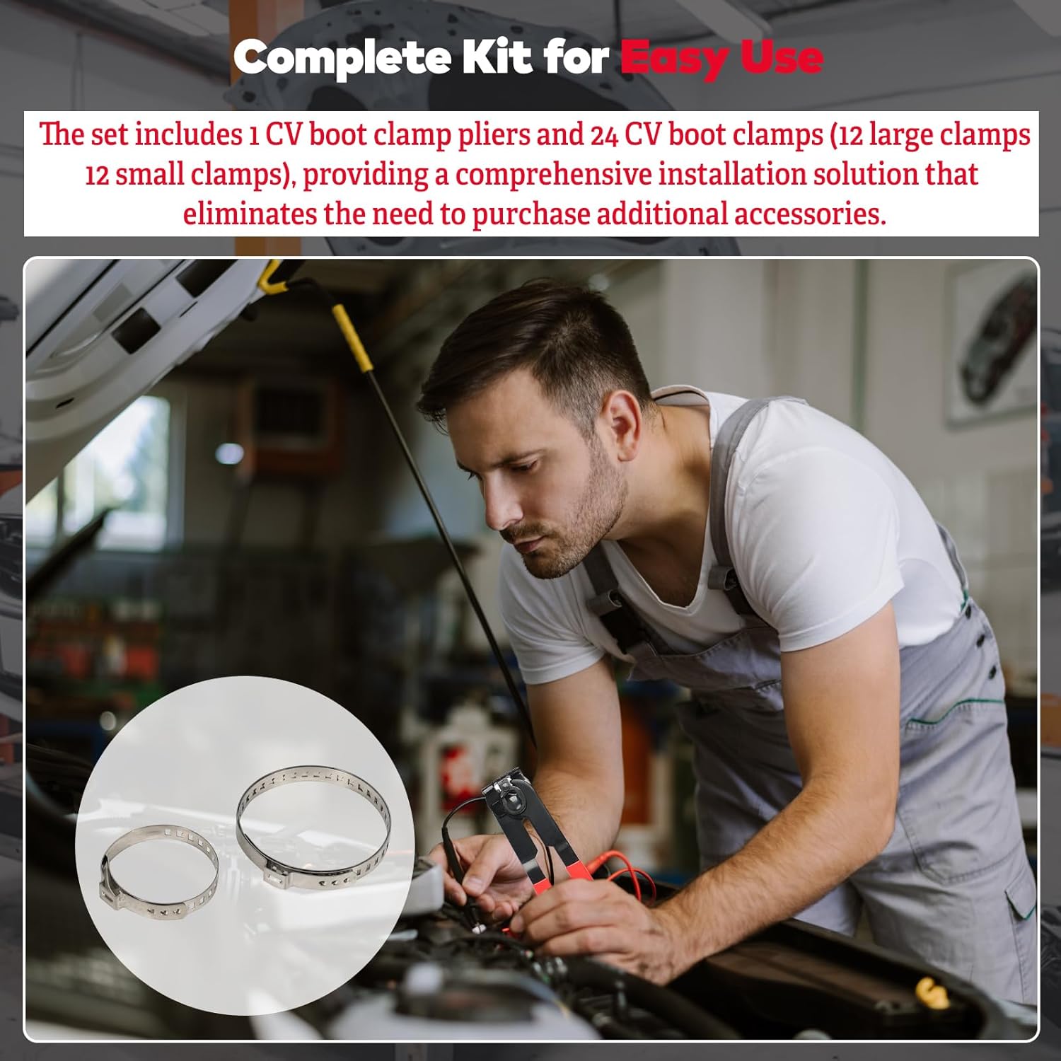 Hose Clamp Pliers Heavy Duty CV Boot Clamp Tool Kit with 24 Clamps Ergonomic Design Universal Automotive Repair Tool for Cars and ATVs Workshop and Garage Use