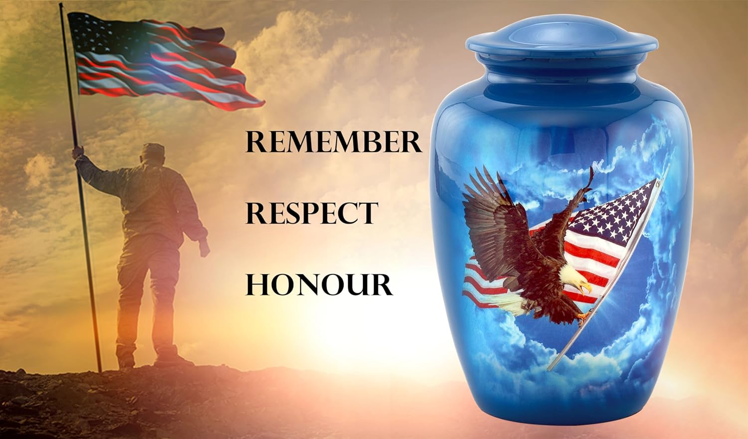 Patriotic Eagle & American Flag Urn - American Flag Urn Honoring Veterans & Loved Ones - Handcrafted Tribute with Vibrant Sky & Bald Eagle Design - Full Size Funeral and Memorial Urns (Large) - Image 2
