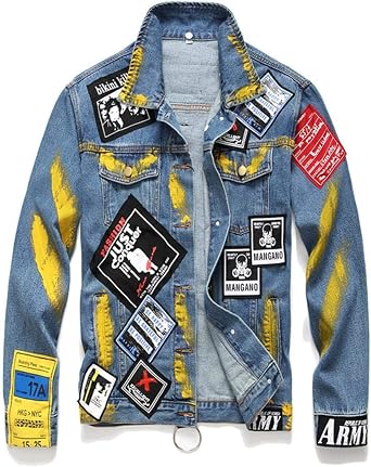 Men's Denim Jackets Punk Rings Badges 