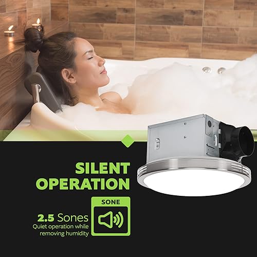 Miniatura 5 de Homewerks 7105-07 - Ventilador de baño con luz LED para montaje en techo, ventilación de escape silenciosa de 2.5 sones, 100 CFM, acabado decorativo