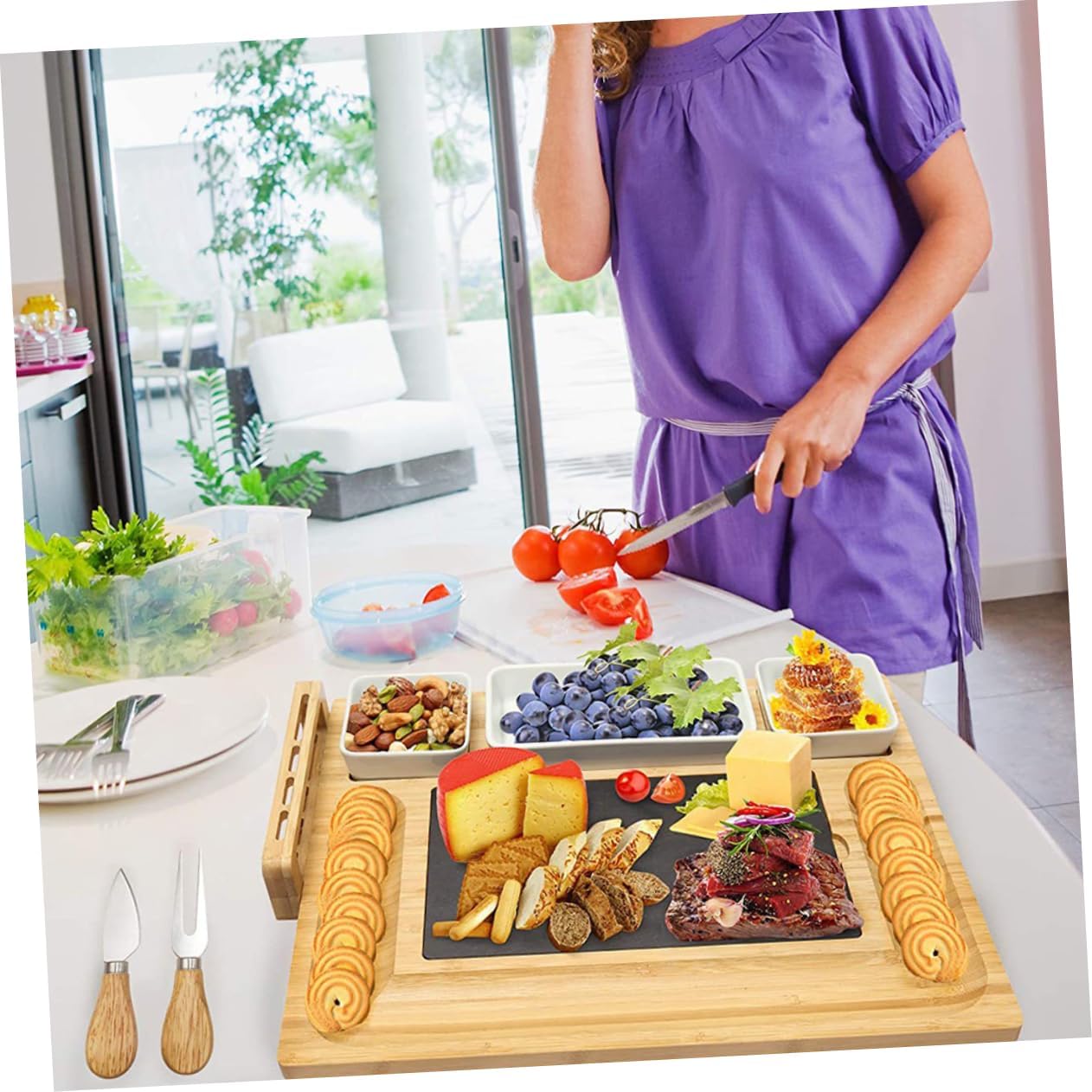 Ciieeo Cheese Board Cutting Board Home Charcuterie Cheese Chopping Accessories Stain-resistant and Easy to Clean