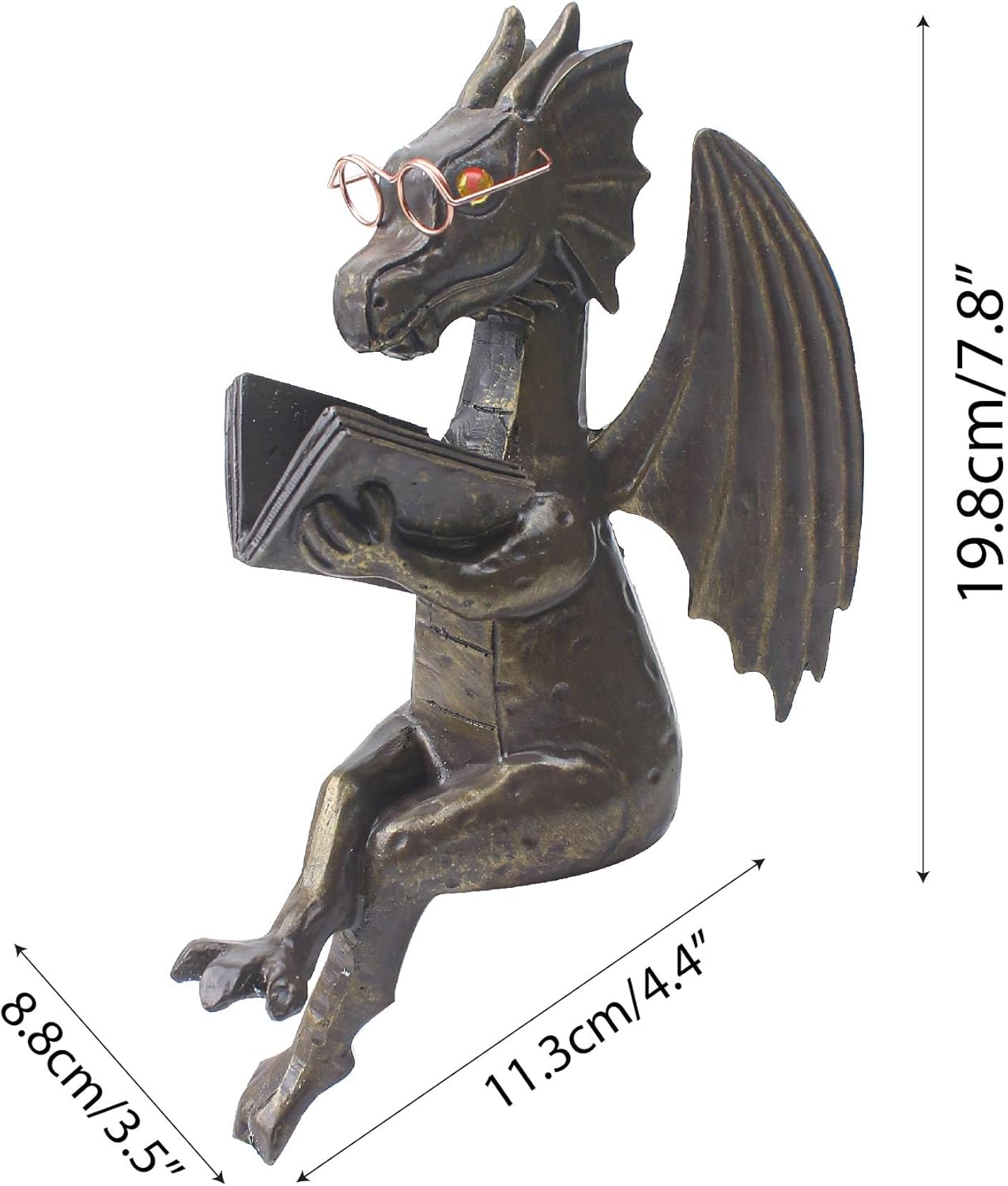 Dragon Reading Book Statue Figurine Sculpture, Wearing Glass Dinosaur Mini Cute Small Creative Ornament for Garden Bookshelf Decorations Adult Shelf Home Landscaping Outdoor Desktop Housewarming image 2