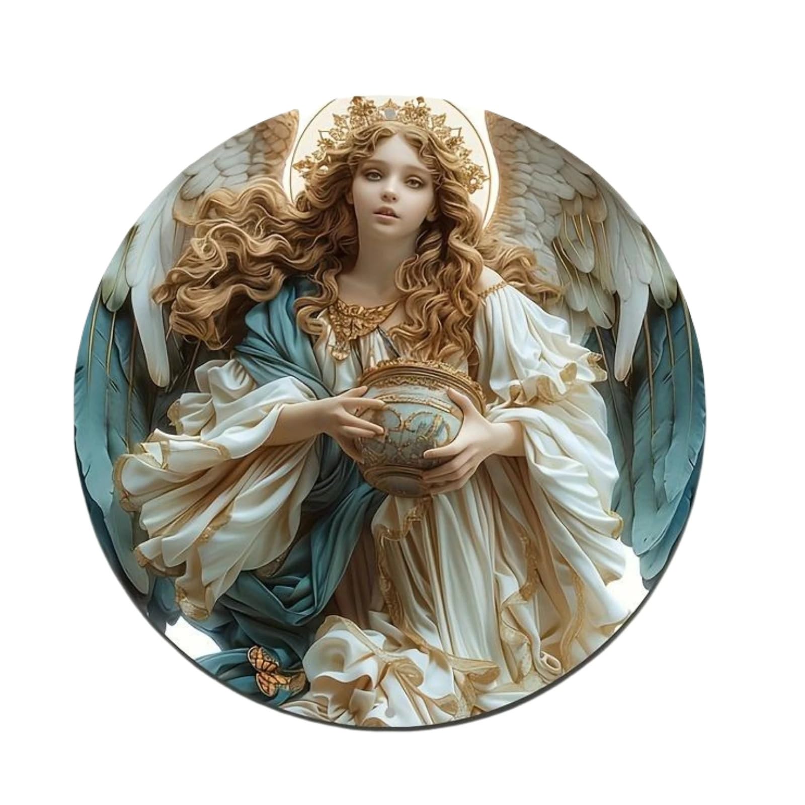 Artistic Angelic Reading Book Theme Round Sign Wall Hanging Ornament Wooden Front Door Plaques Farmhouse Decoration Gift Round Wall Hanging Plaques