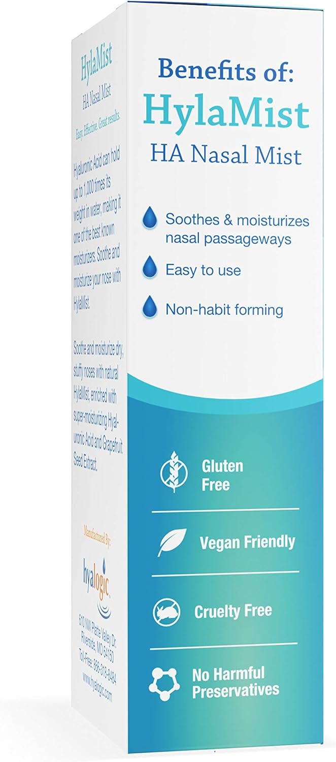 Hyalogic HylaMist HA Nasal Spray for Dry Nose Relief – Nasal Spray with Hyaluronic Acid & Grapefruit Seed Extract – for Relief & Nasal Moisturizer (2 oz)