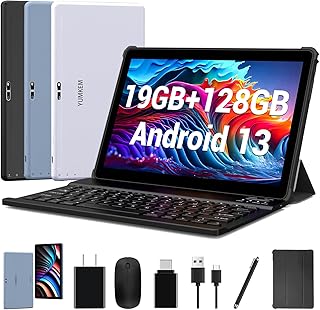YUMKEM 2024 Newest Android 13 Tablet, 10-inch Tablets with19GB RAM + 128GB ROM, 1TB Expand, 2-in-1 Tablette with Keyboard ...