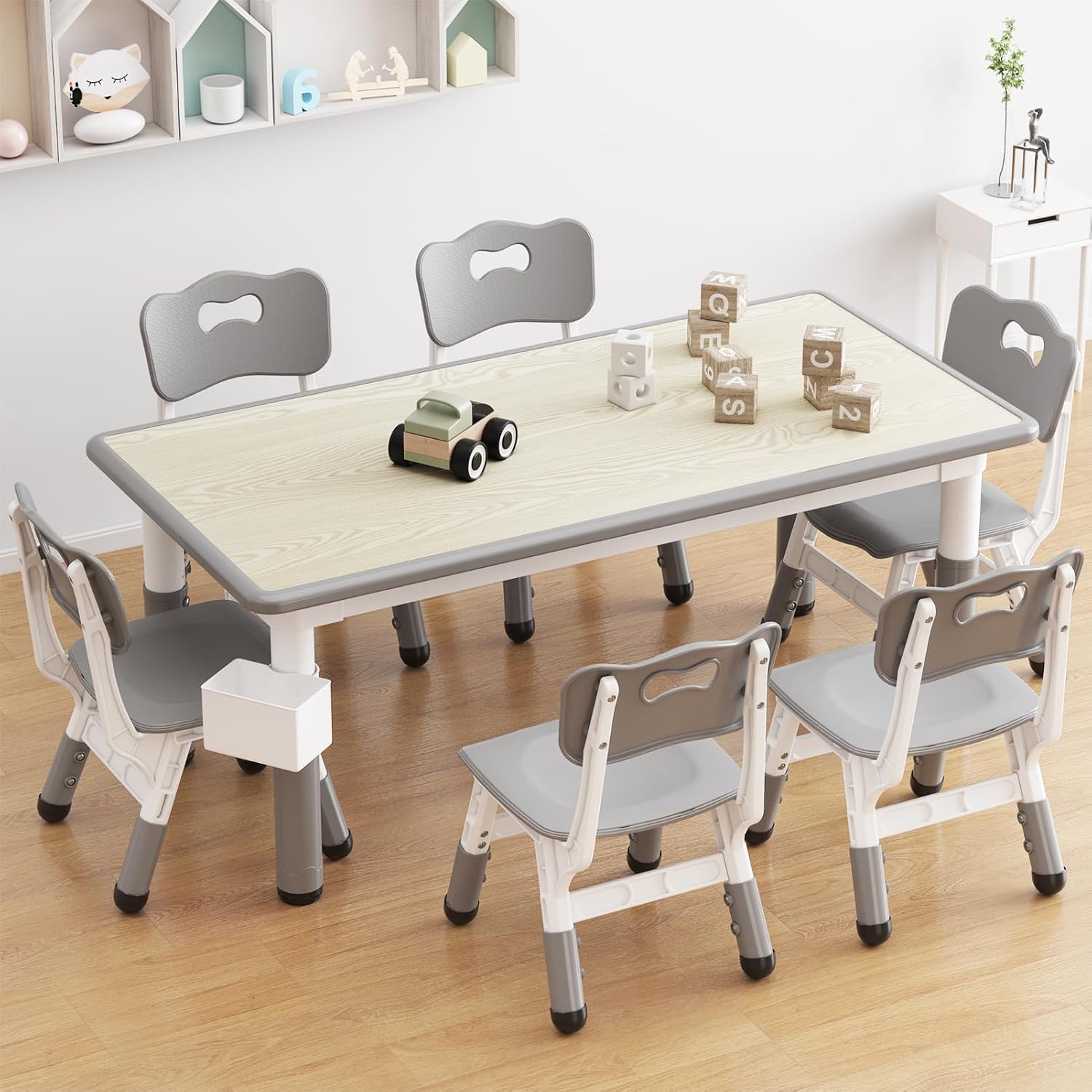 Amazon.com: Kids Table and 6 Chairs Set, Height Adjustable Toddler ...
