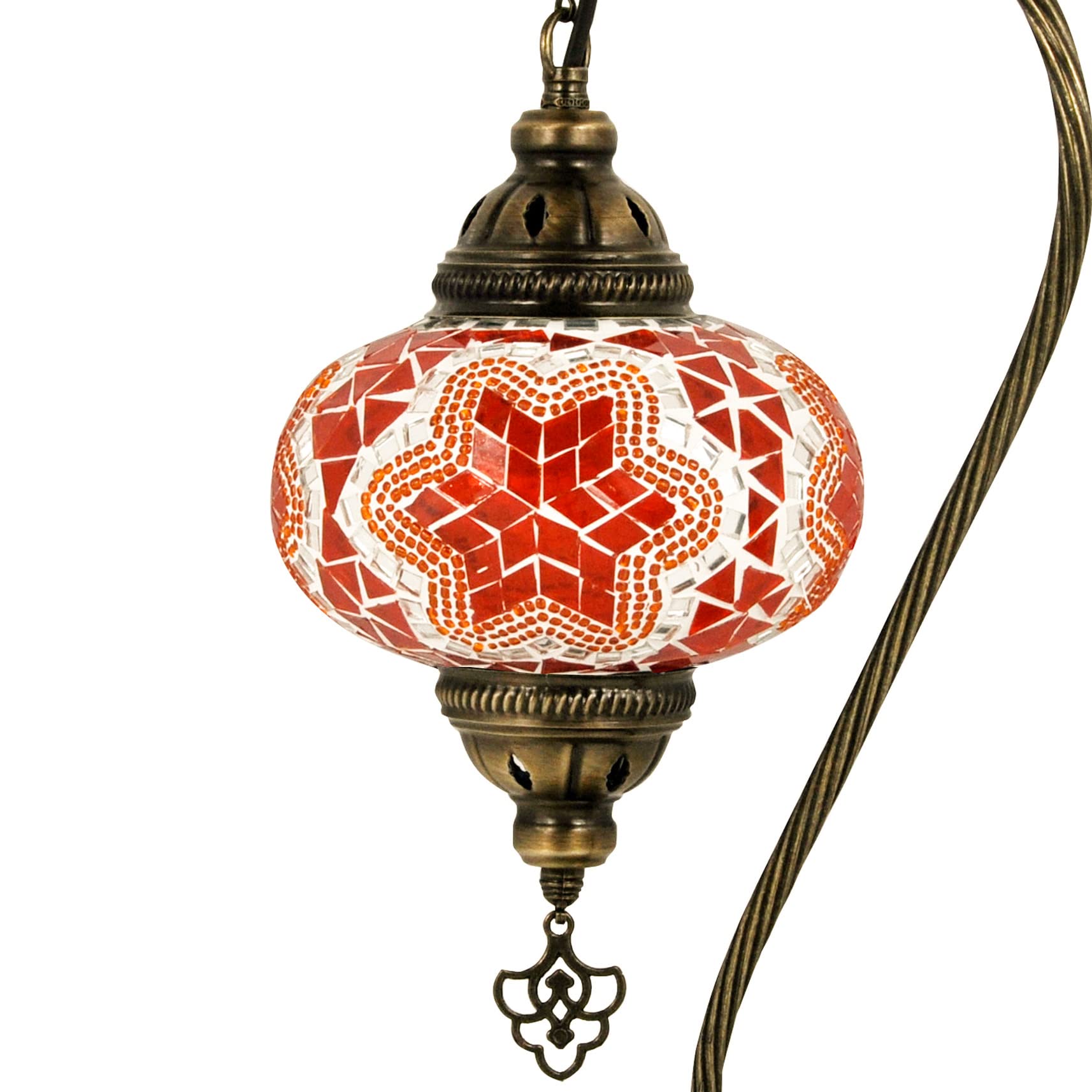 MOSLAND HOME 5 Variation Turkish Lamp Mosaic Table Lamps | Turkish Moroccan Lamp with Bronze Base | Handmade Swan Neck Tiffany Night Lamp | Mosaic Glass Bedside Night Lamp with Led Bulb (Orange)