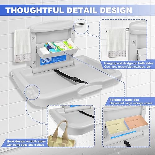 Miniatura 2 de Estación de cambio de bebé para montaje en pared, estación de cambiador comercial para bebés montada en la pared, cambiador de pañales montado en la