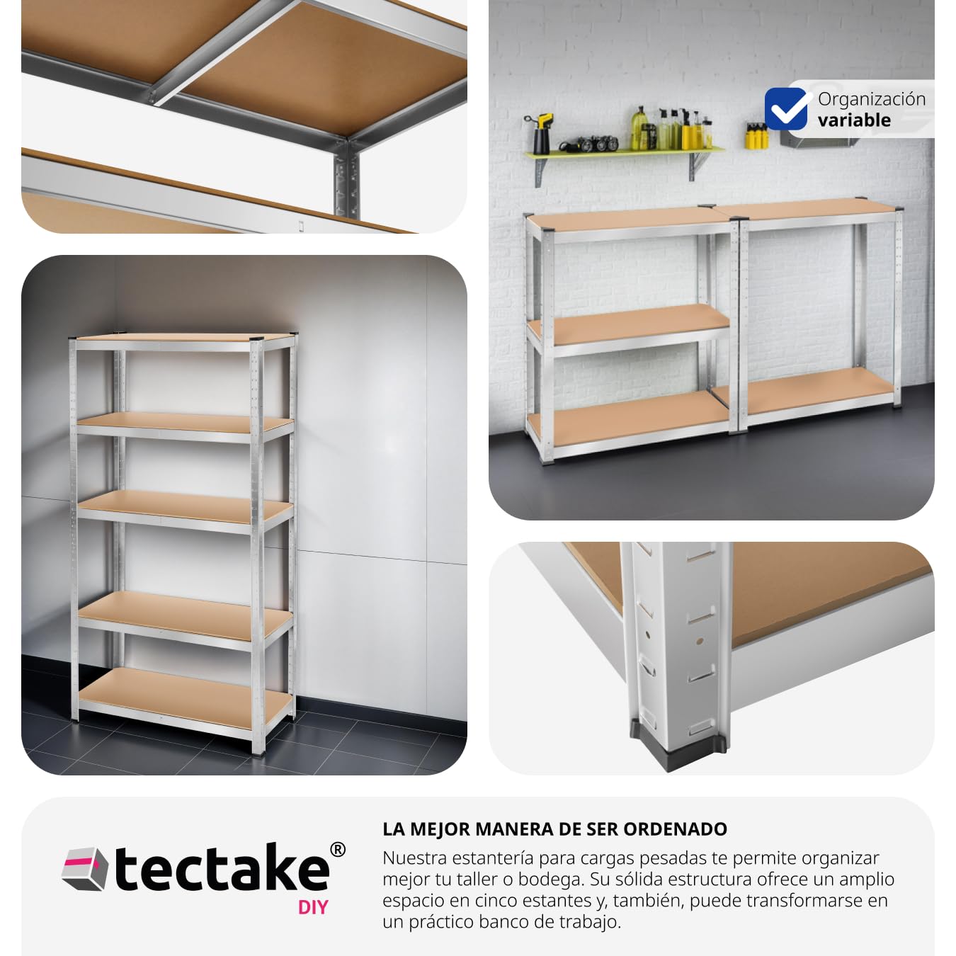 tectake® estantería metálica de 5 estantes, Montaje versátil, Ideal para Taller, Garaje o trastero, estanteria Libros, estanteria trastero, estanteria Metalica - 90 x 40 x 180 cm 750 kg Carga Máxima