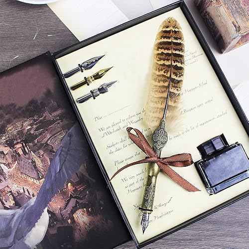 Miniatura 2 de DSWINCE Juego de bolígrafos de caligrafía de plumas para principiantes, punta de metal, pluma de tinta, pluma estilográfica vintage, juego de regalo