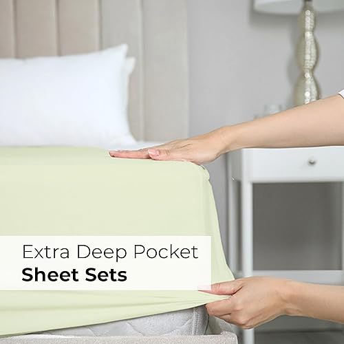 Miniatura 9 de Juego de sábanas extra profundas tamaño Queen, sábanas transpirables y refrescantes de 6 piezas, juego de sábanas de lujo para hotel, fácil ajuste,