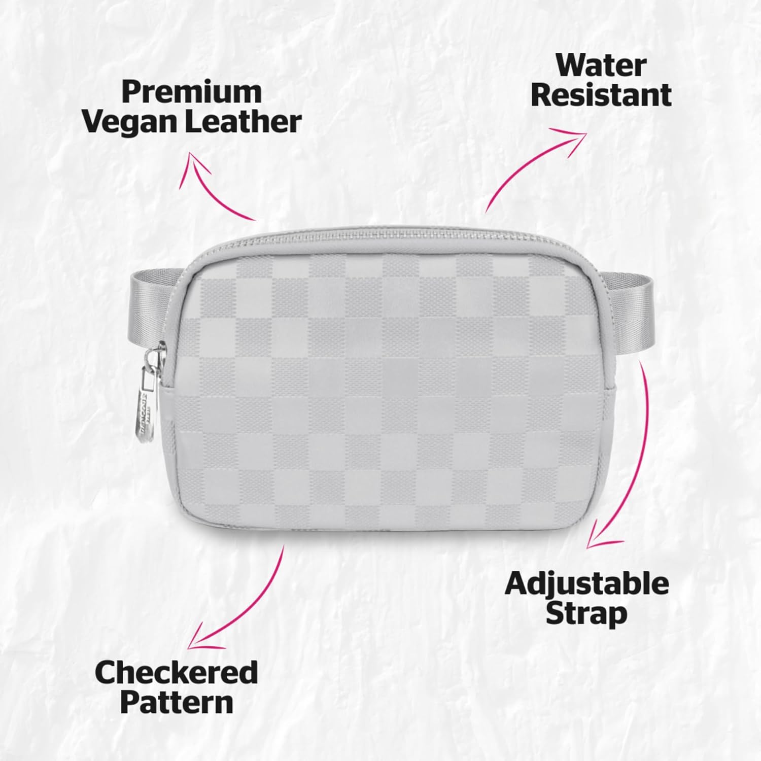 DANCOUR Silver Checkered Belt Bag – Stylish Leather Fanny Pack Crossbody, Trendy Waist Bag & Crossbody Bag for Women, Fashionable Travel Belt Bag, Everyday Cross Body Fanny Pack - Image 5