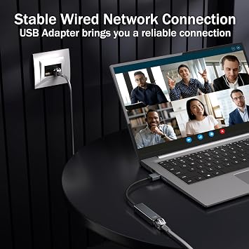 USB Ethernet Adapter - 1000Mbps USB LAN Adapter to RJ45 Gigabit Driver-free Network Adapter Made of Aluminium and Nylon with MacBook Surface Pro Notebook PC Windows 11/10/8.1/XP/Vista