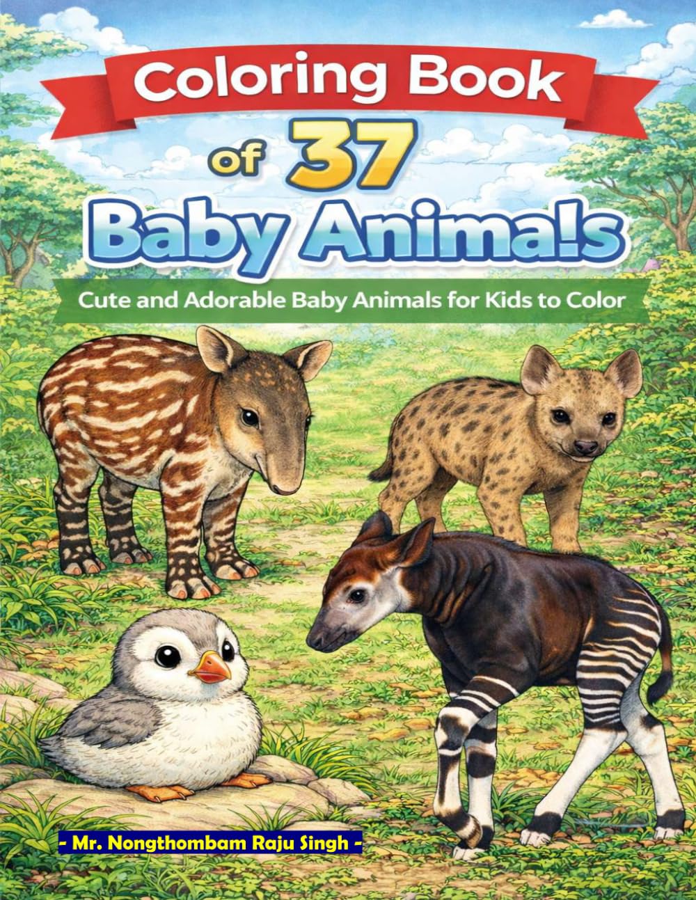 Colouring Book of 37 Baby Animals: Cute and Adorable Baby Animals for Kids to Color