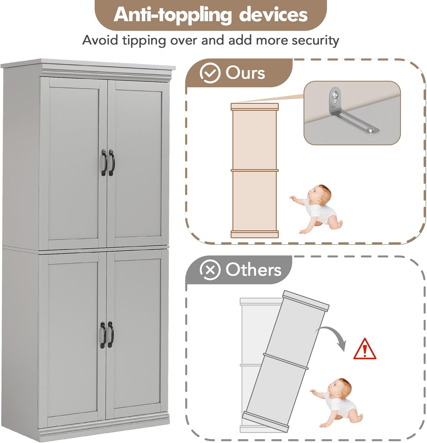 Adjustable shelves in pantry cabinet