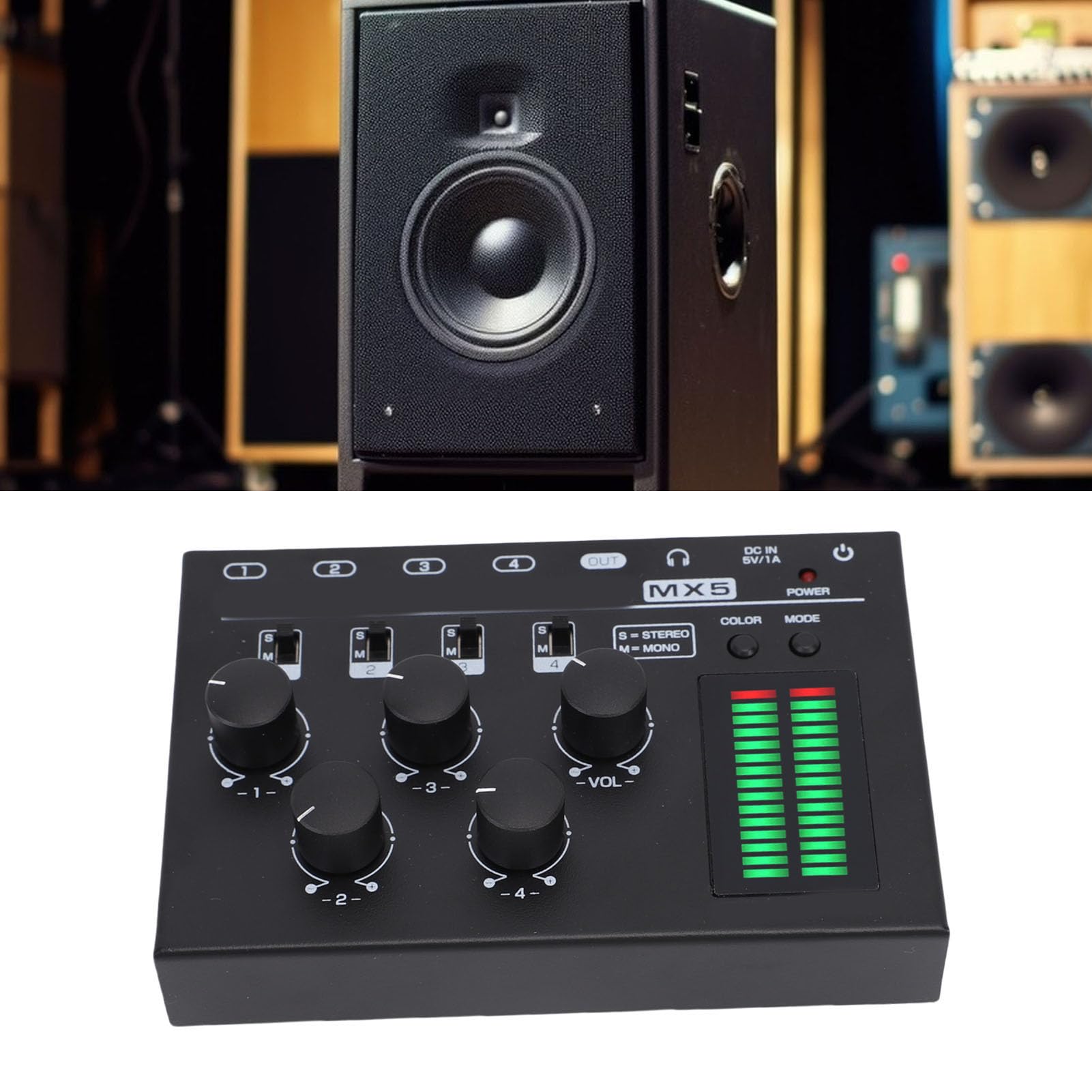 Asixxsix Profesjonalny Mikser Audio, Tryb stereo/kanał Mono Kontrolera Dźwięku DJ Mini Mikser, 4 -kanałowe Miksery Dźwiękowe do PC CD Odtwarzacz Przedwzmacniacza Słuchawki
