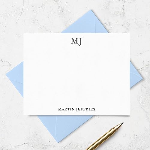 Miniatura 3 de Tarjetas de notas personalizadas con sobres, juego de papelería para hombres o mujeres con monograma y nombre - Papelería monogramada, tarjetas de