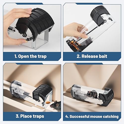 Miniatura 6 de Trampa humana para ratones, atrapa ratones para interiores y hogares, seguro e inofensivo, reutilizable, tamaño 9.8 x 3.1 x 2.9 pulgadas, adecuado