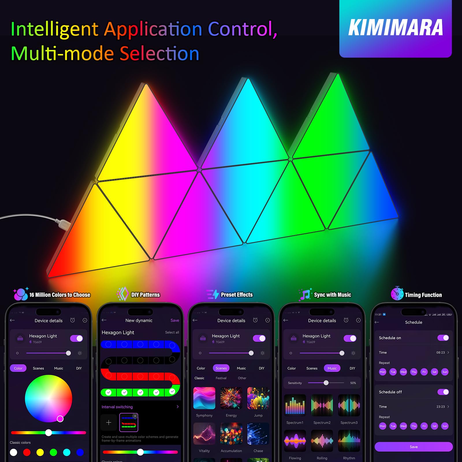 Pannello LED triangolare RGB – Grande triangolo da gioco lampada da parete Triangle Light Smart Panel luci musica sinc luce modulare lampada gioco regalo per gamer room decorazione (8 pezzi grande