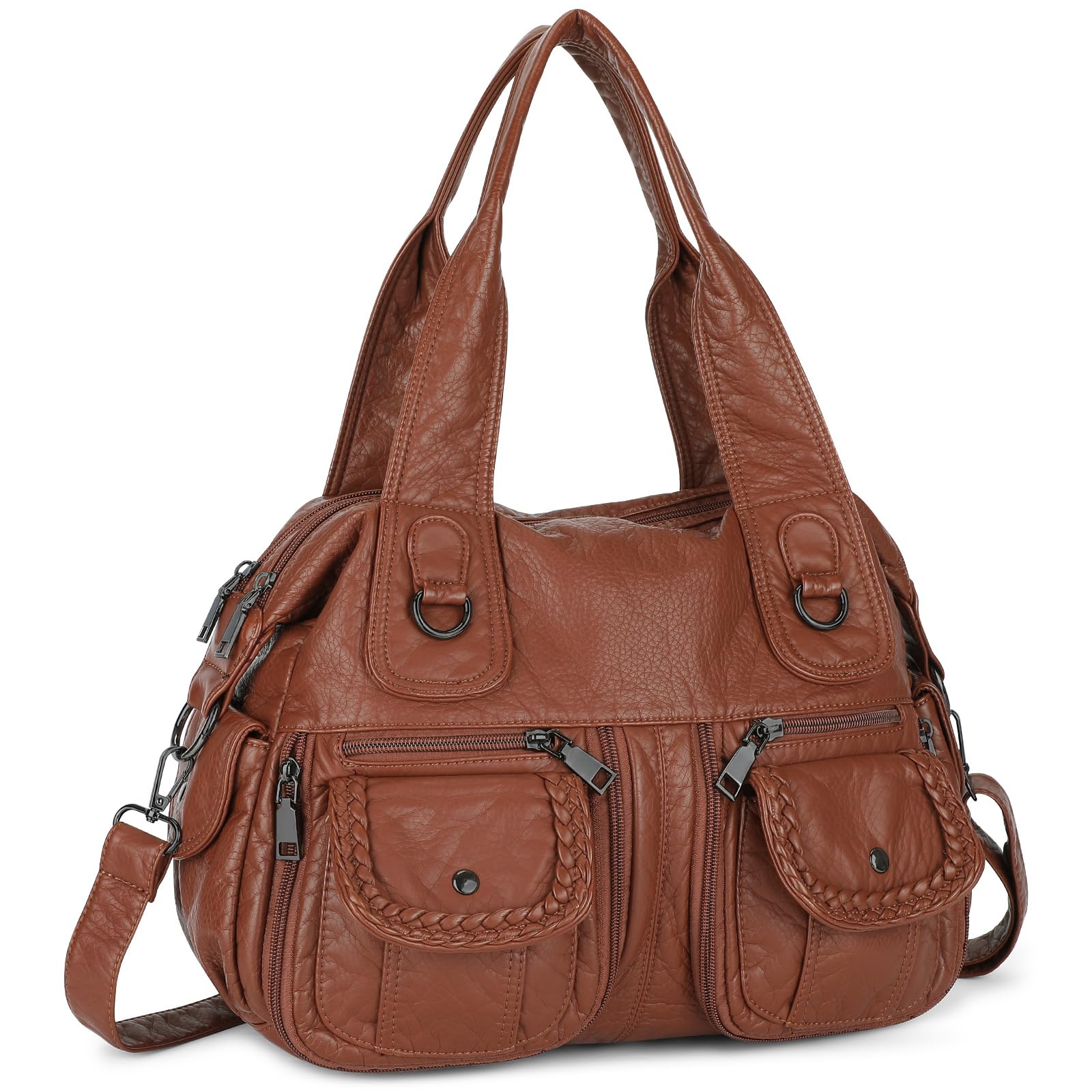 VINBAGGE Borsa Tracolla Donna Tote Bag Donna Borse a Mano Grande Elegante Borse a Spalla Shopper Borsetta per scuola, lavoro, shopping, viaggi, uso quotidiano,L-Marrone