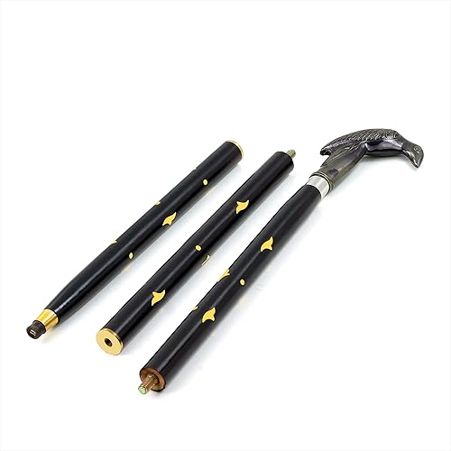 Miniatura 5 de Mango de cabeza de cuervo de latón macizo antiguo, estilo náutico, bastón de madera con cuerpo de acento de latón negro