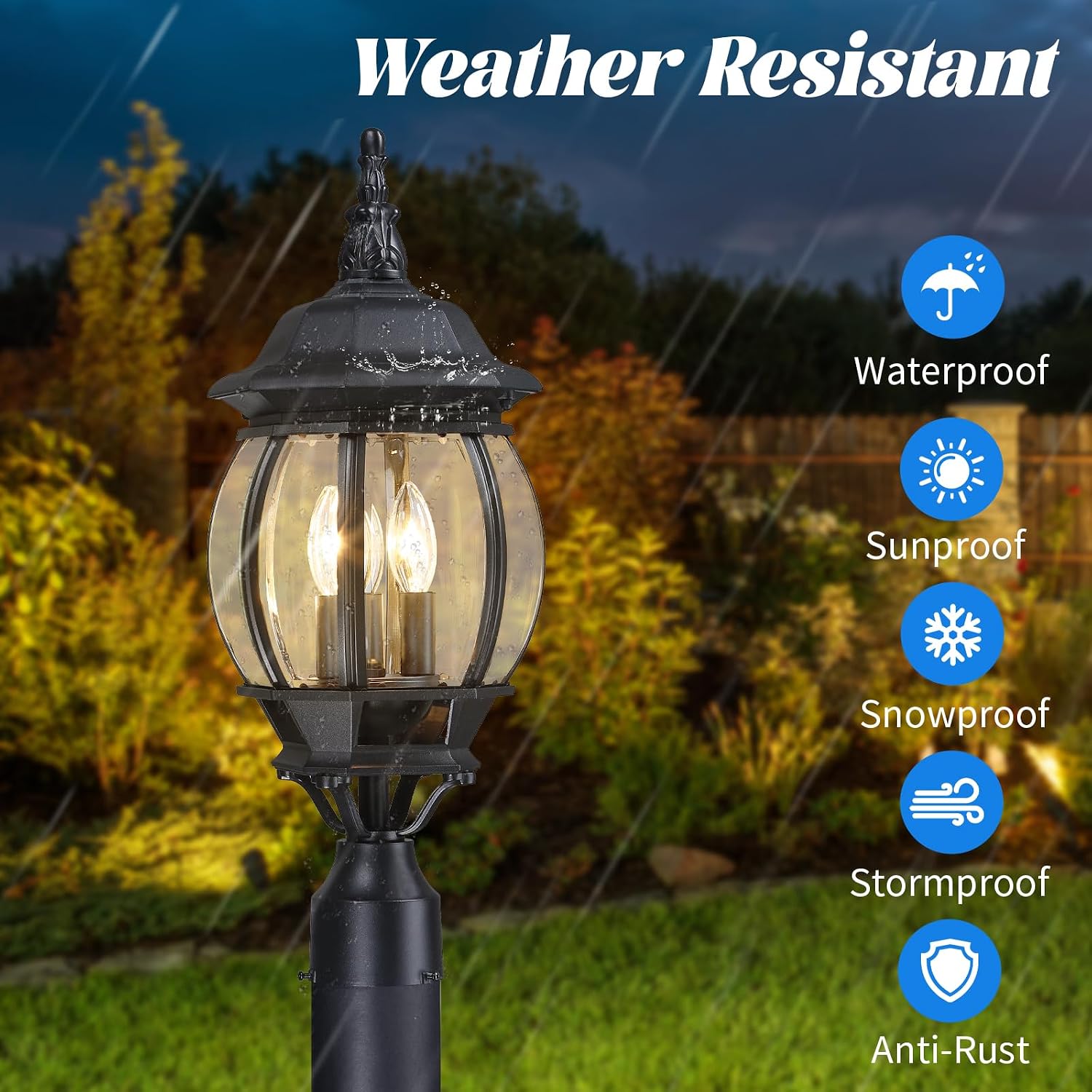 21" Outdoor Post Lights, 3-Light Lamp Post Light Fixture, Black Pillar Lights Outdoor Column Light, Waterproof Outdoor Pole Lights, Outside Lamp Post for Yard Garden Pathway, 1 Pack, Not Included Base