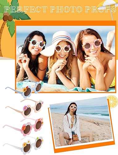 Miniatura 6 de Tigeen 10 pares de lentes de sol de flores para adultos de 5.71 pulgadas, gafas de protección UV con 50 dijes de margaritas, 200 cuentas de letras