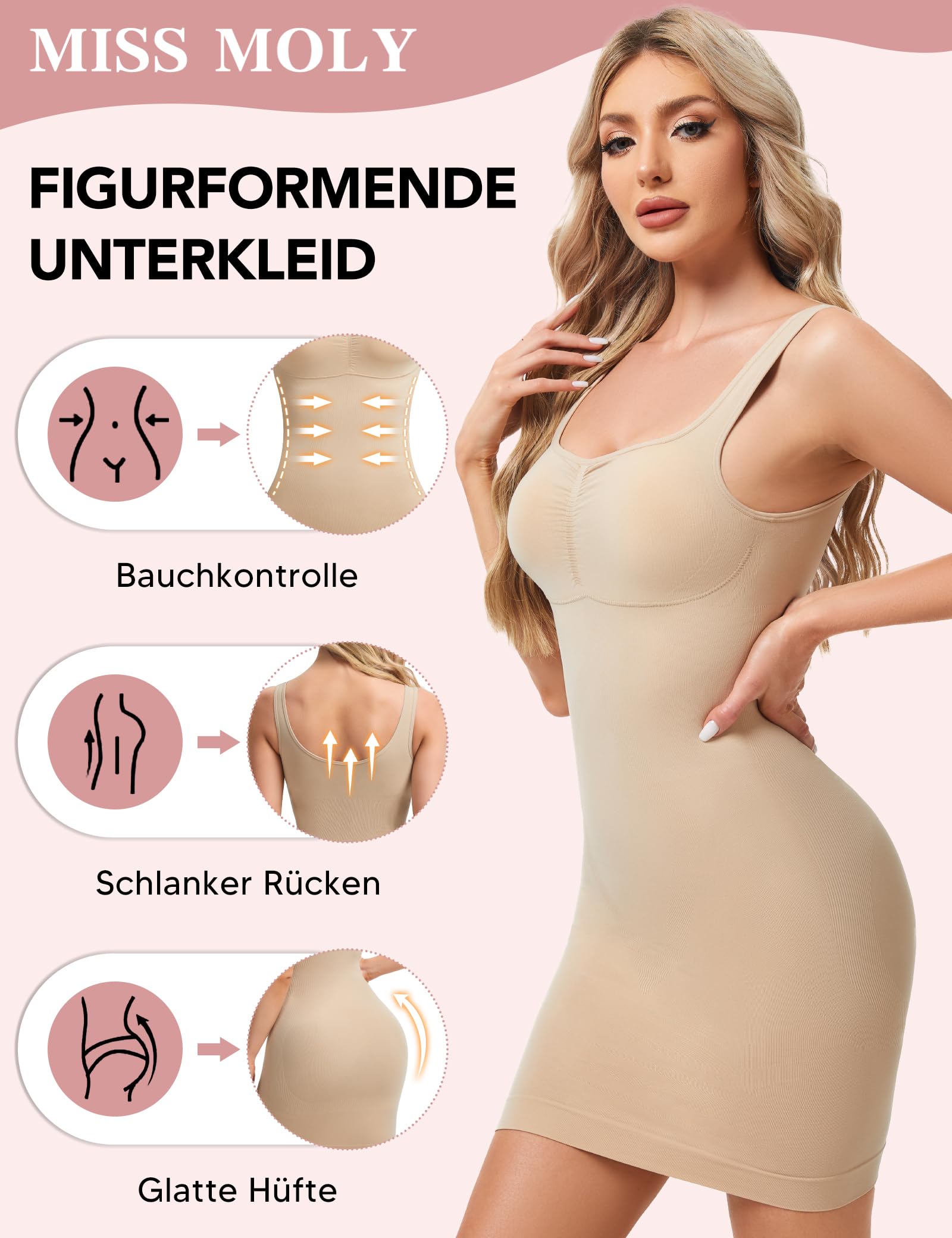 MISS MOLY Shapewear Vestido de mujer sin costuras, sin costuras, vestido de corpiño para mujer, enaguas moldeadoras de figura, bragas completas con sujetador